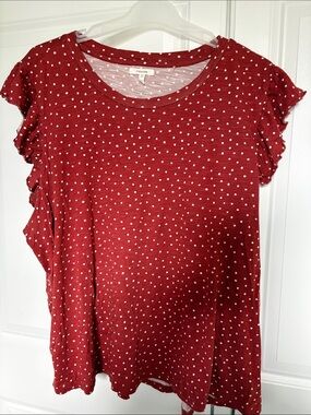 Maurices Red Dot Ruffle Sleeve Tee